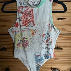 Desigual White and Red Graphic Top